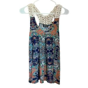 Papermoon for Stitch Fix Paisley Flowy Tank Top w/Crochet Trim, Size XL